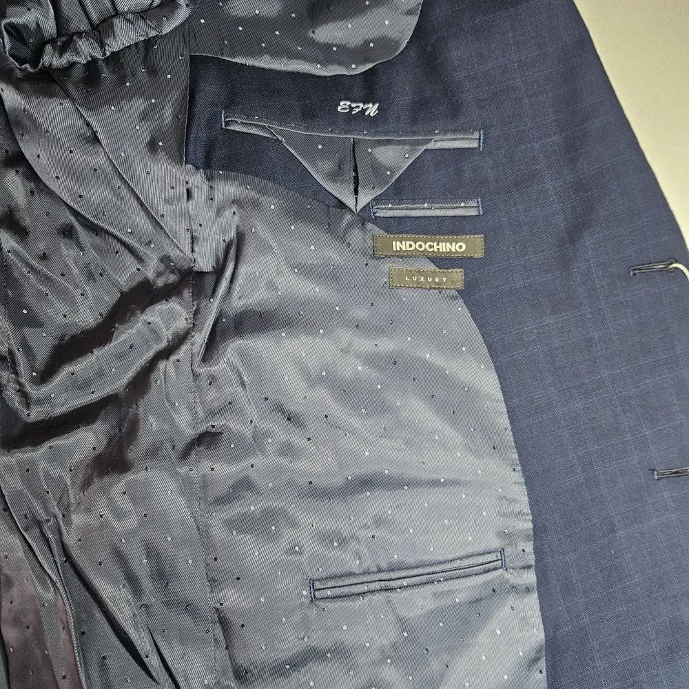 Indochino Cashmere Wool Blue Plaid Windowpane Sport Coat Jacket‎ Blazer 44R NWT